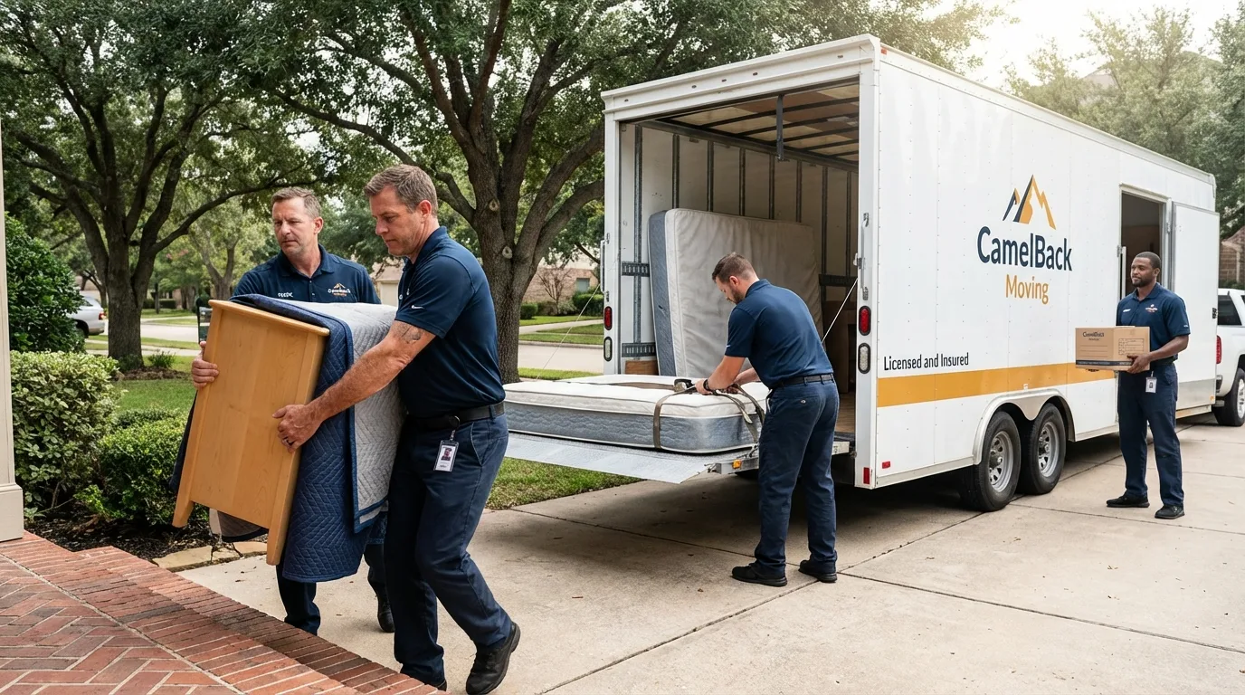 Crew loading residential truck for cross-state move from Rossville, IL