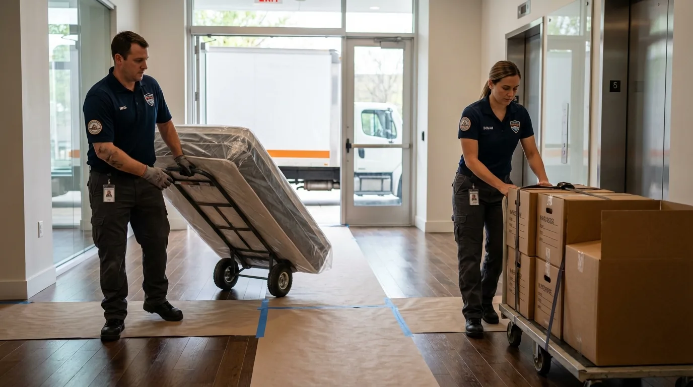 Professional apartment movers loading elevator in Rossville, IL